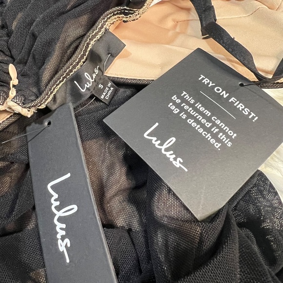 On Trend [Lulus] Sexy NWT Ruched Black Mesh Overlay Bodycon Mini Dress | Small - Picture 10 of 14